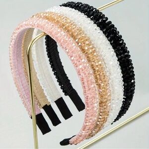 Pack of 4 Elegant Crystal Embellished Headbands - Pink, Gold, White, Black